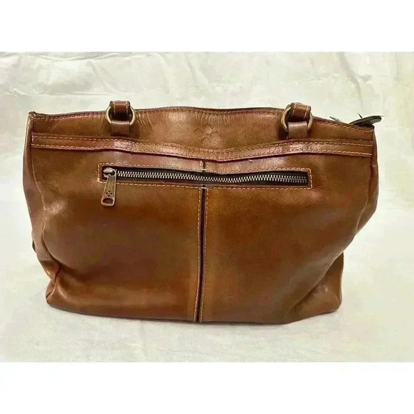 Patricia Nash Poppy Tote Shoulder Bag, 100% Italian Leather, Tan, Top Zip - Picture 3 of 12